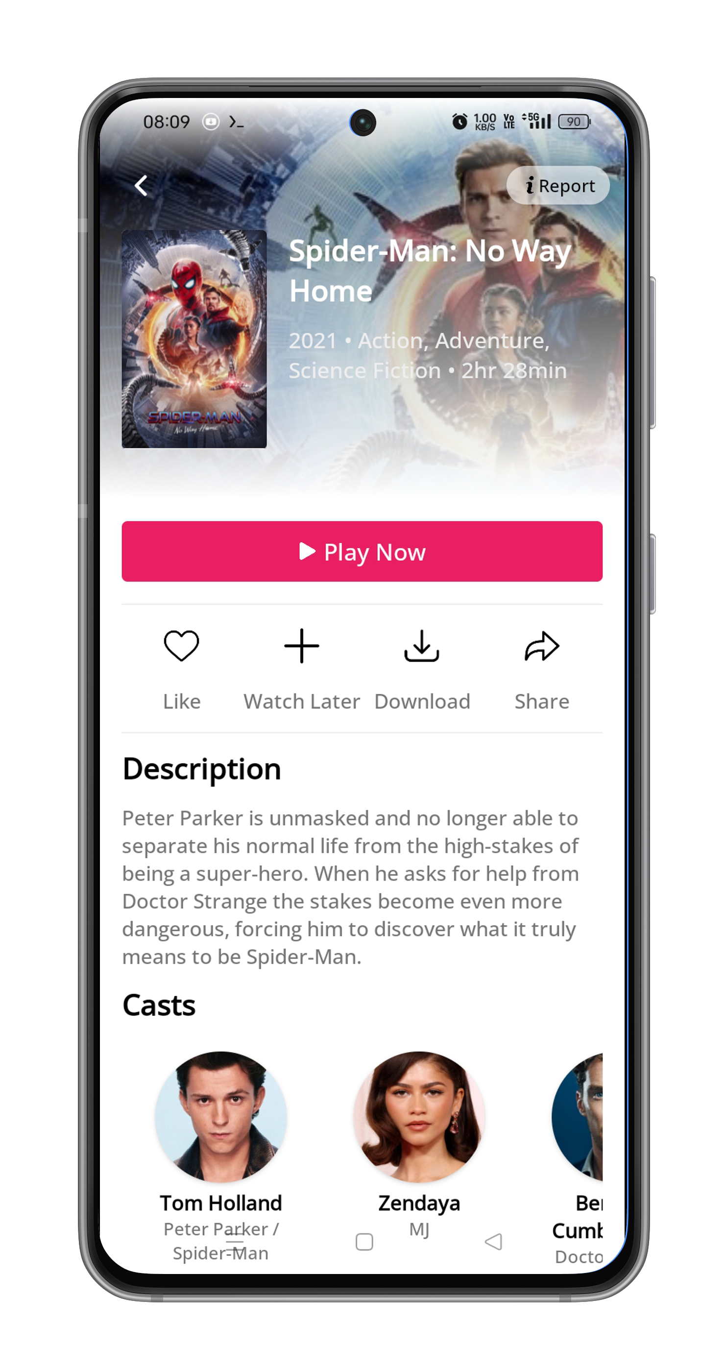 HackFlix app movie page screenshot